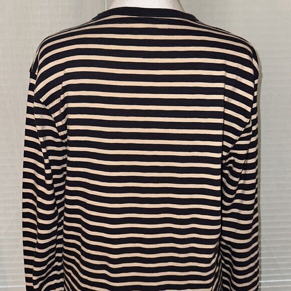 J. Crew S Authentic Knit Goods Navy Cream Striped Long Sleeve Crewneck Cotton T - Picture 4 of 12